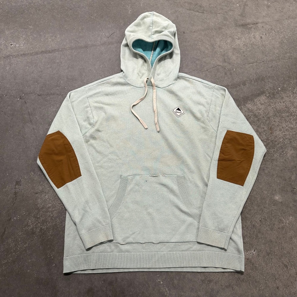 Burton Knit Hoodie Wool Blend Elbow Patches Pullover Sweater L
